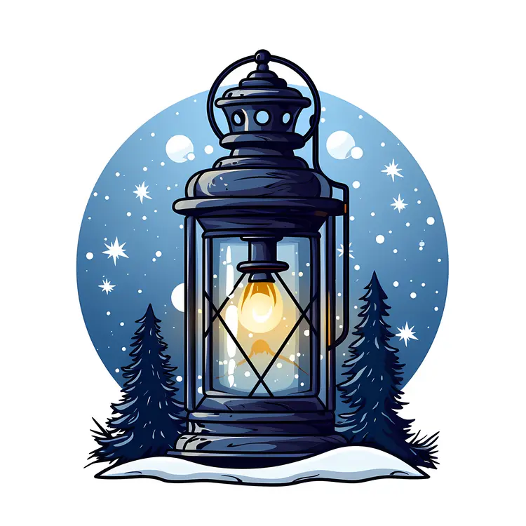 Blue Lantern in Winter Night