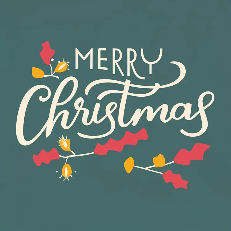 Merry Christmas with Holly Leaves