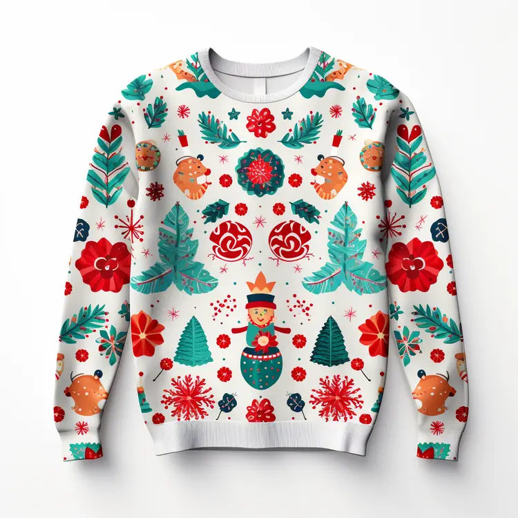 Festive Christmas Sweater with Snowman and Holiday Decorations