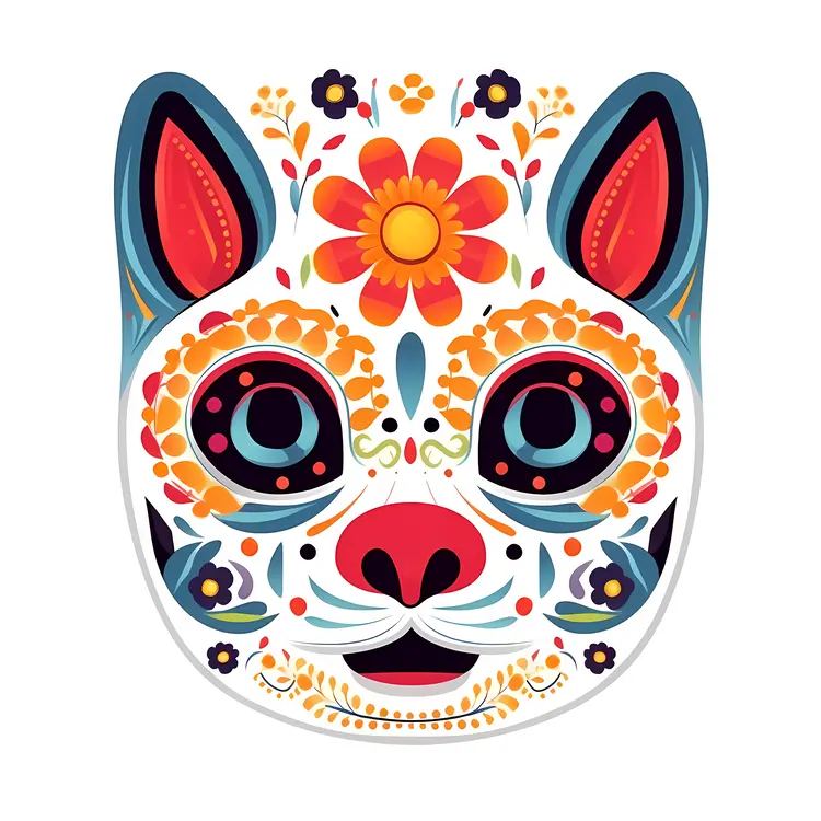 Colorful Floral Cat Mask for Day of the Dead Celebration