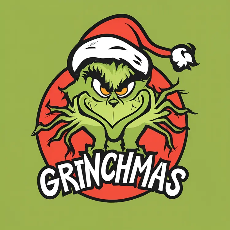 Grinch in Santa Hat with Grinchmas Text
