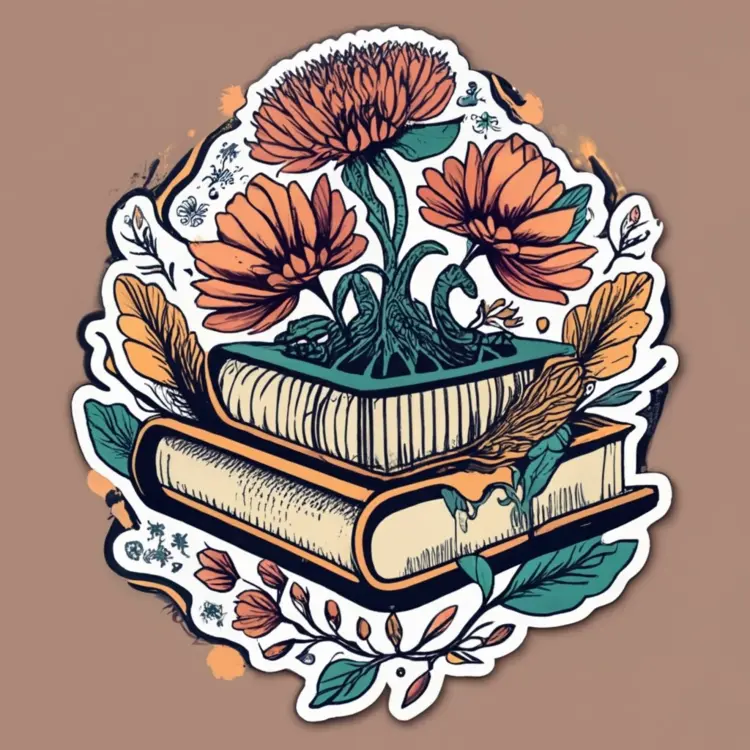 Stacked Books with Blooming Flowers Illustration