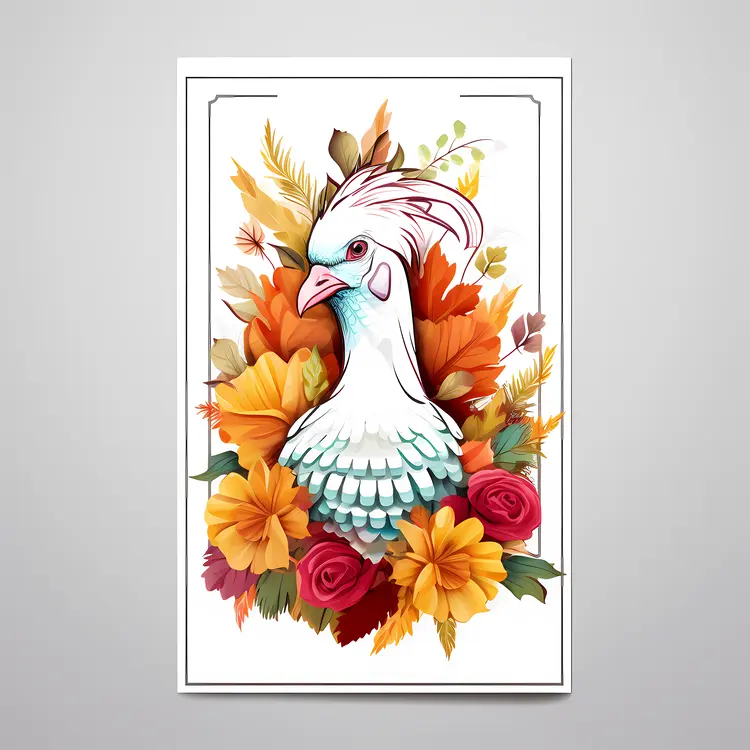 Decorative Bird with Autumn Flowers