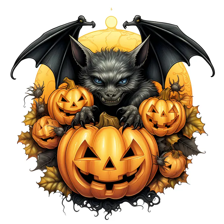 Fierce Bat with Pumpkins