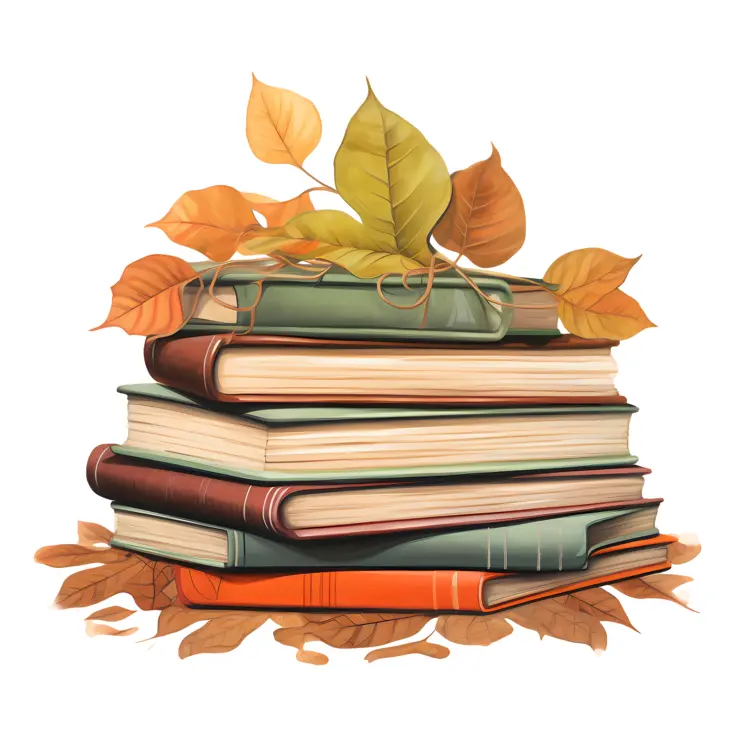 Stack of Books with Autumn Leaves