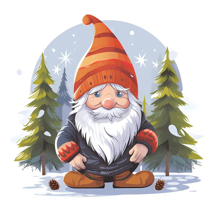 Gnome in Snowy Forest