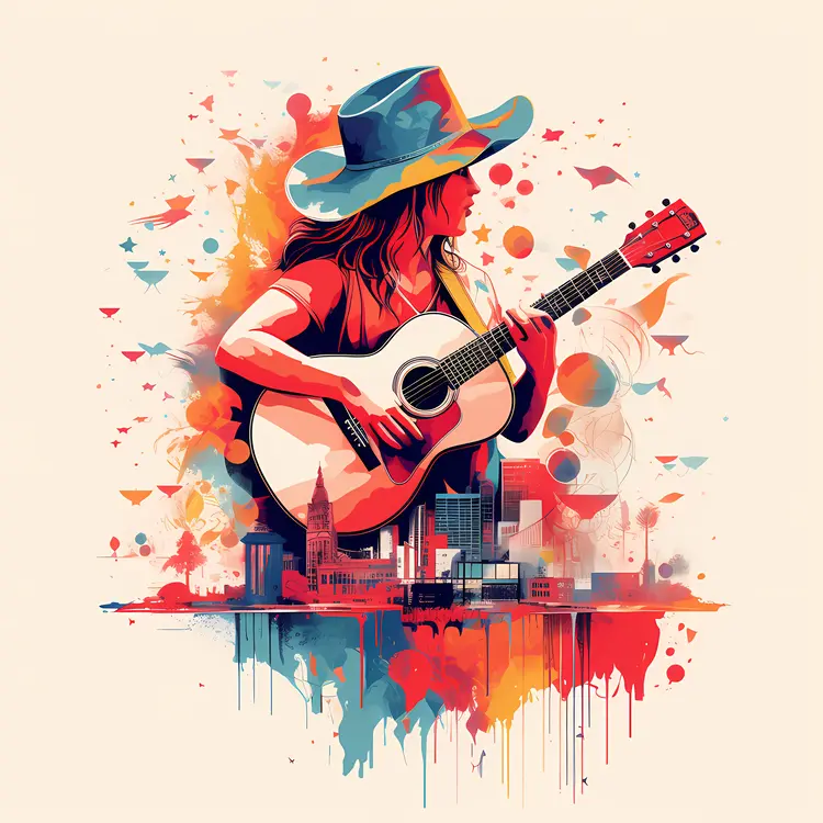Colorful Guitarist Playing Guitar