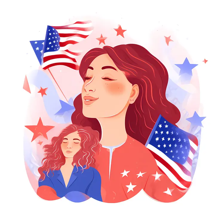 Women Celebrating Independence Day with American Flags