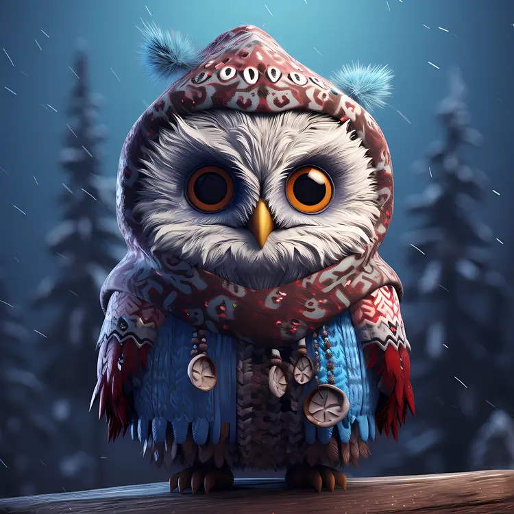 Owl in Patterned Hood