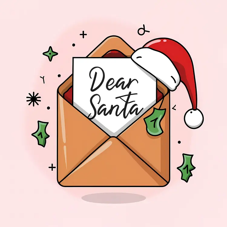 Dear Santa Letter in Brown Envelope with Santa Hat