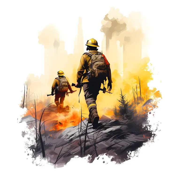 Firefighters Walking Through Fire