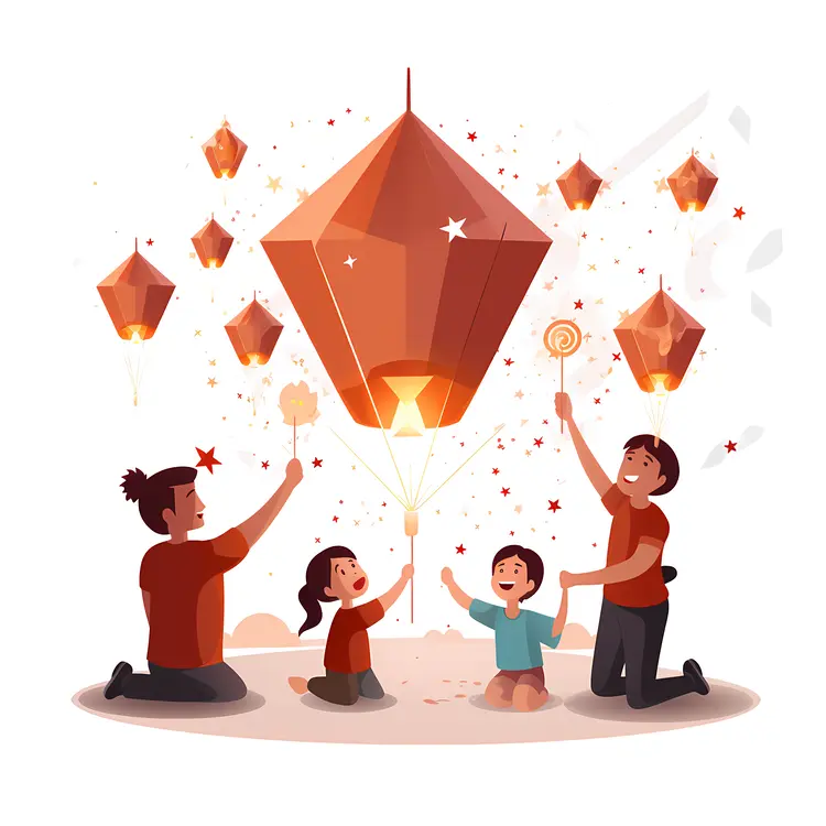 Family Releasing Sky Lanterns
