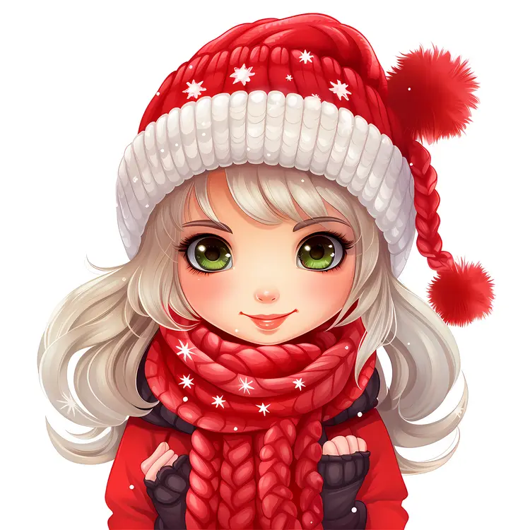 Cute Girl in Winter Clothes with Red Hat