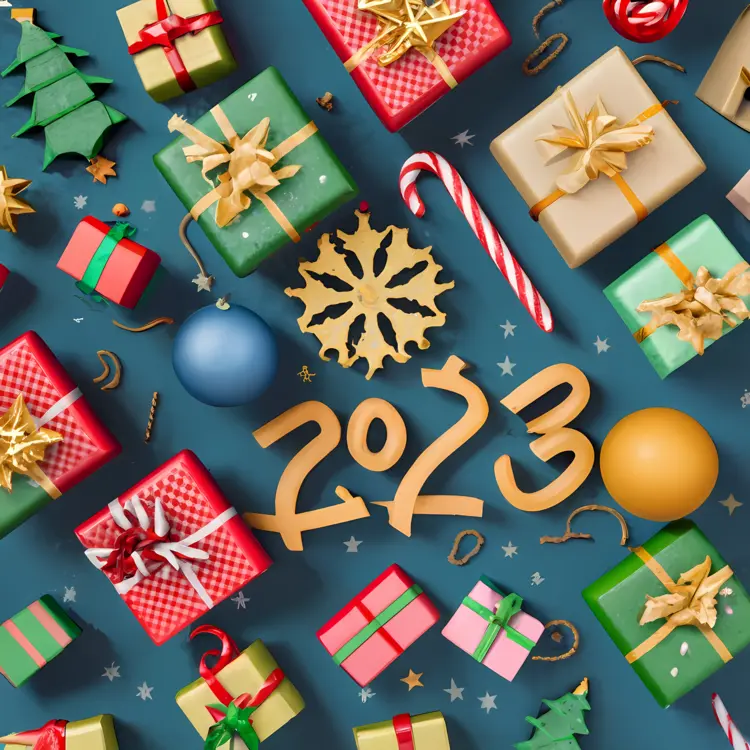 2023 with Gifts and Candy Cane