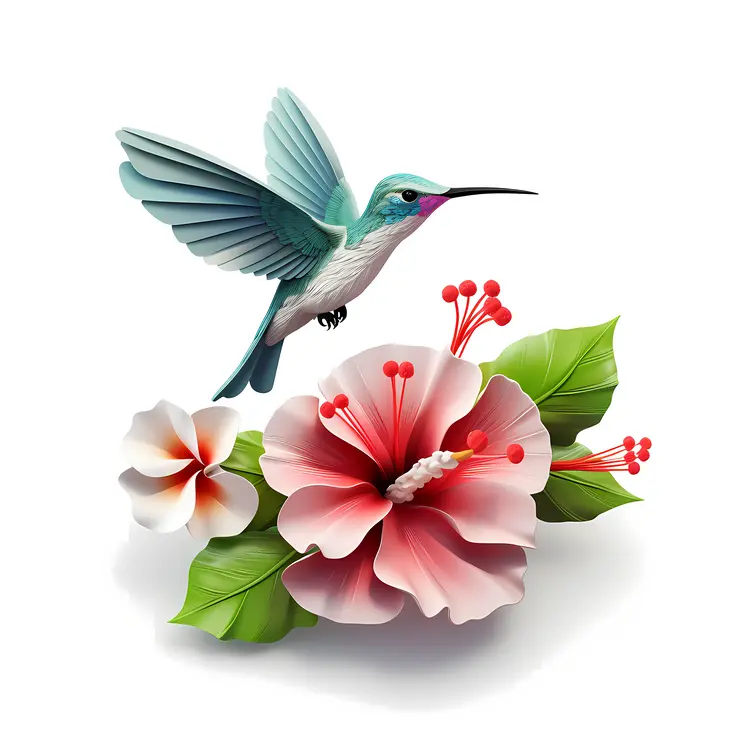 Hummingbird with Hibiscus Flowers