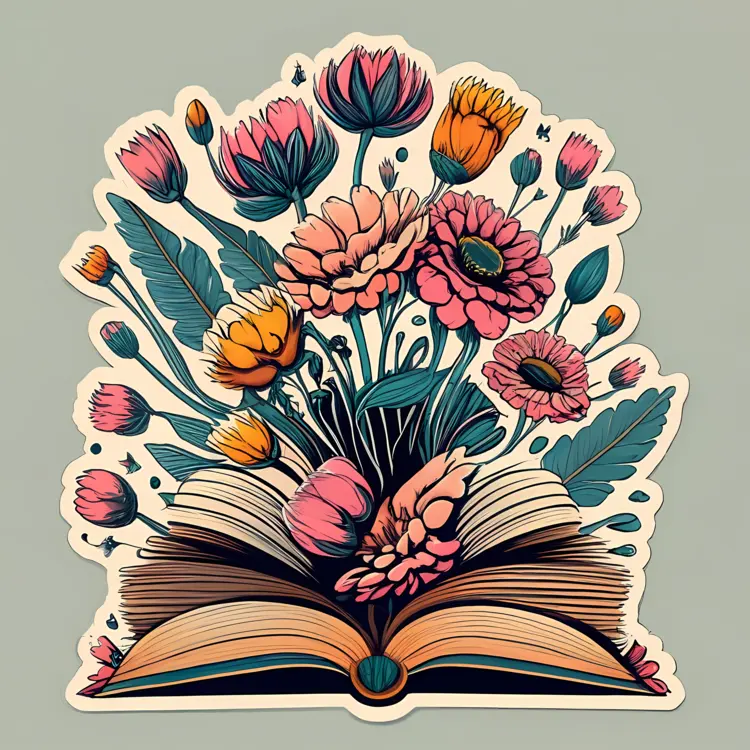 Open Book with Blooming Flowers Illustration