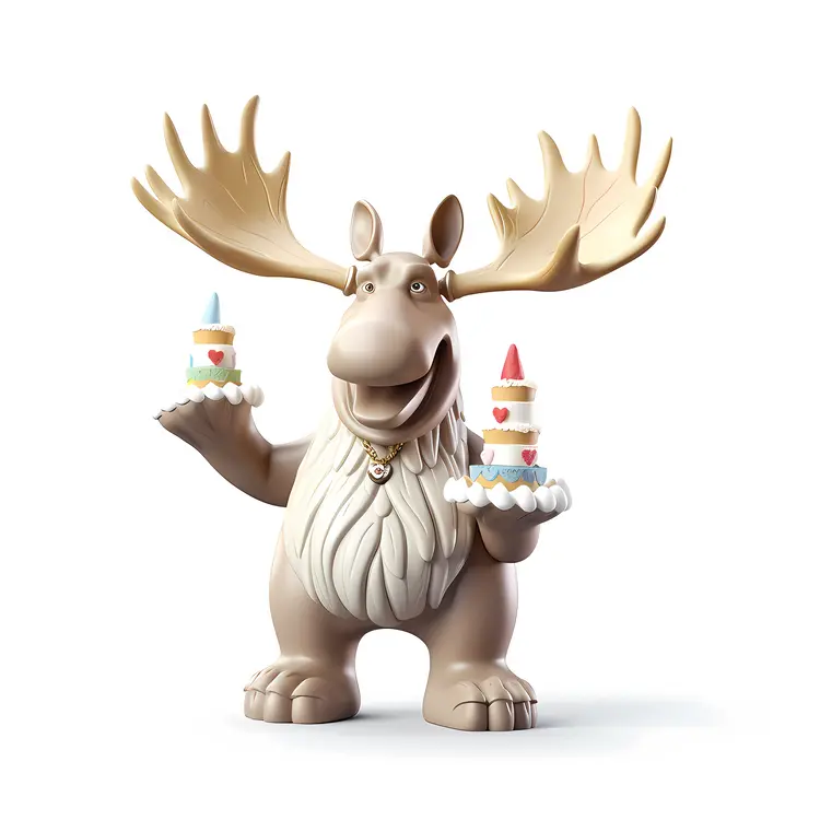 Moose Holding Birthday Cakes