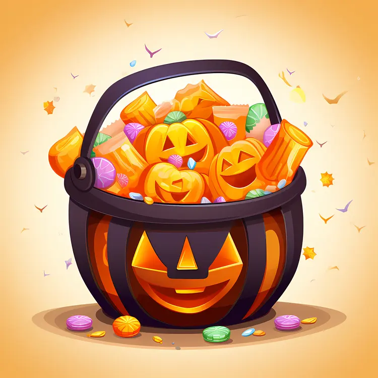 Halloween Jack-o'-lantern Bucket Full of Candy