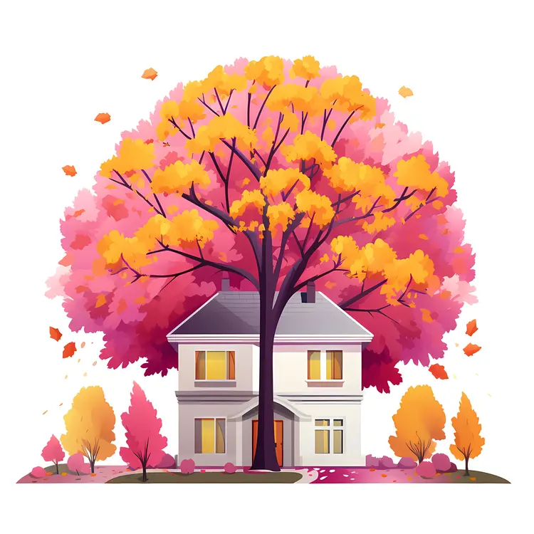 House with Vibrant Autumn Tree