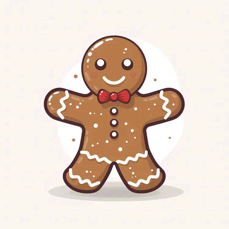 Smiling Gingerbread Man Cookie with Red Bow Tie