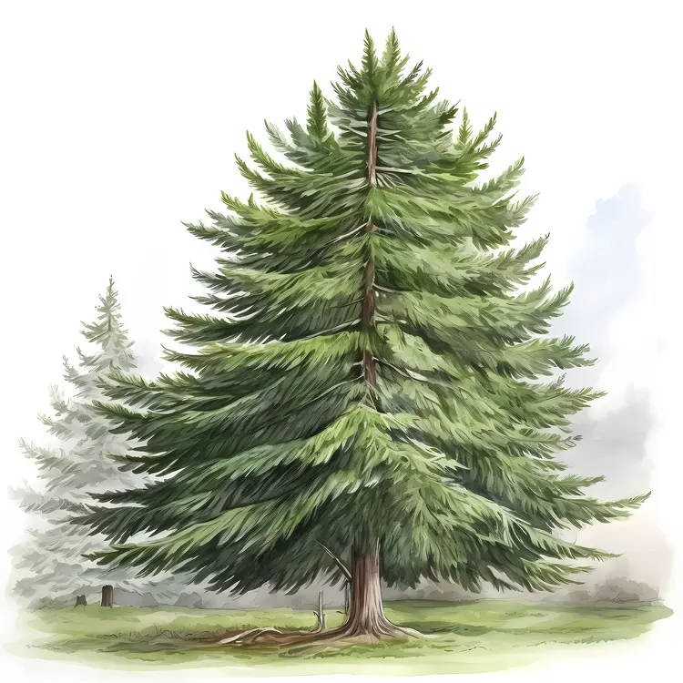 Green Pine Tree in Misty Background