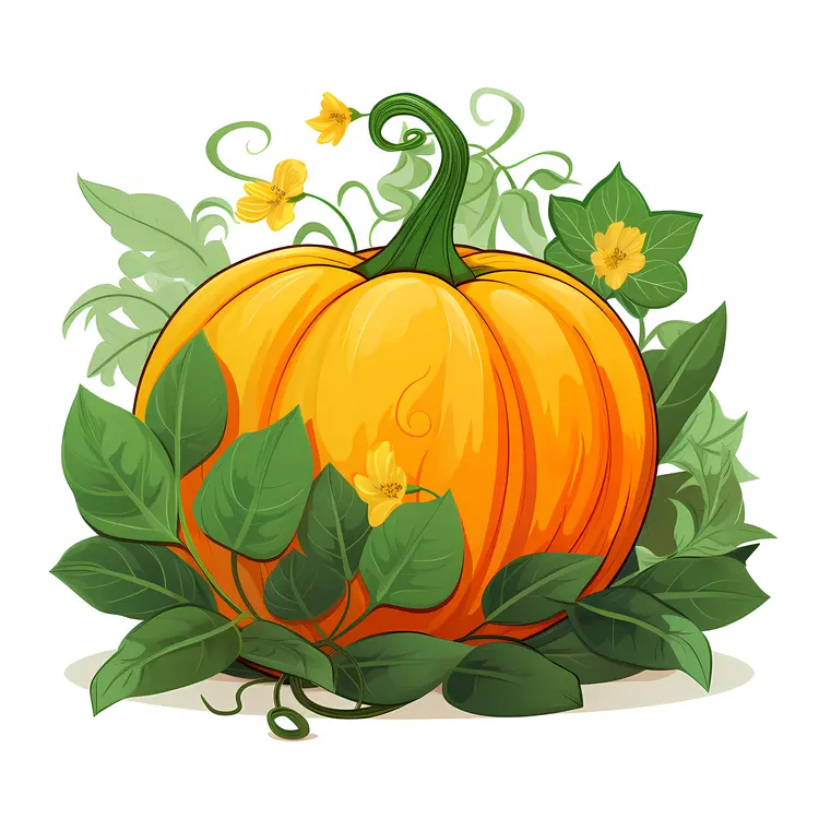 Pumpkin with Flowers and Leaves