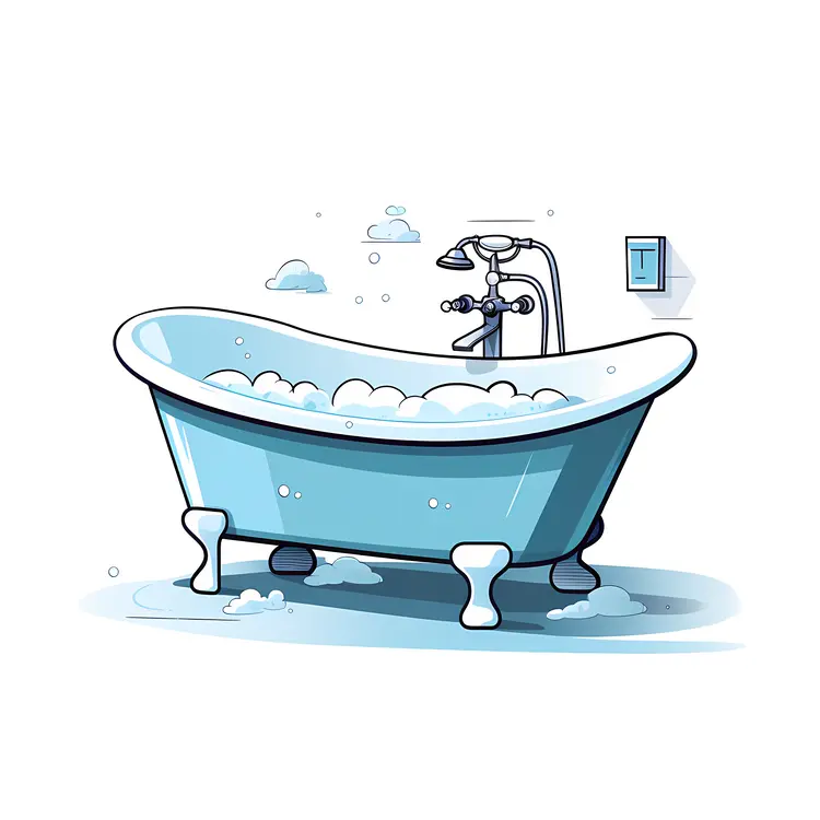 Classic Blue Bathtub with Bubbles