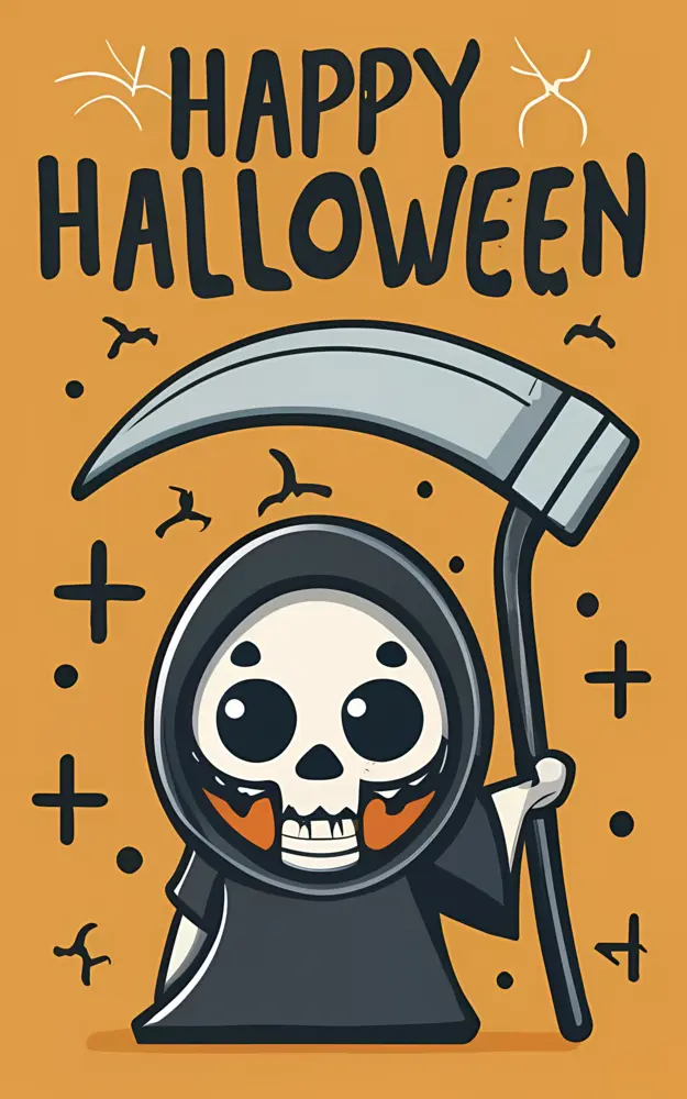 Cute Grim Reaper with Scythe for Halloween