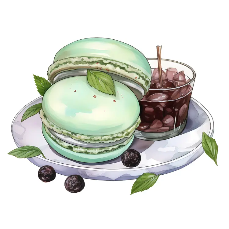 Mint macarons with drink