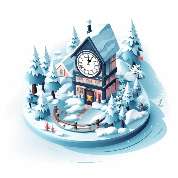 Snowy House with Clock
