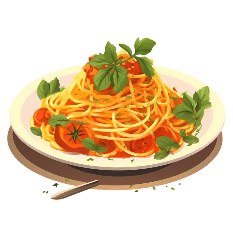 Plate of Spaghetti with Tomato Sauce and Basil