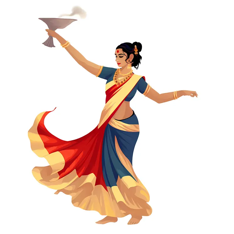 Woman Dancing with a Bowl in Traditional Attire