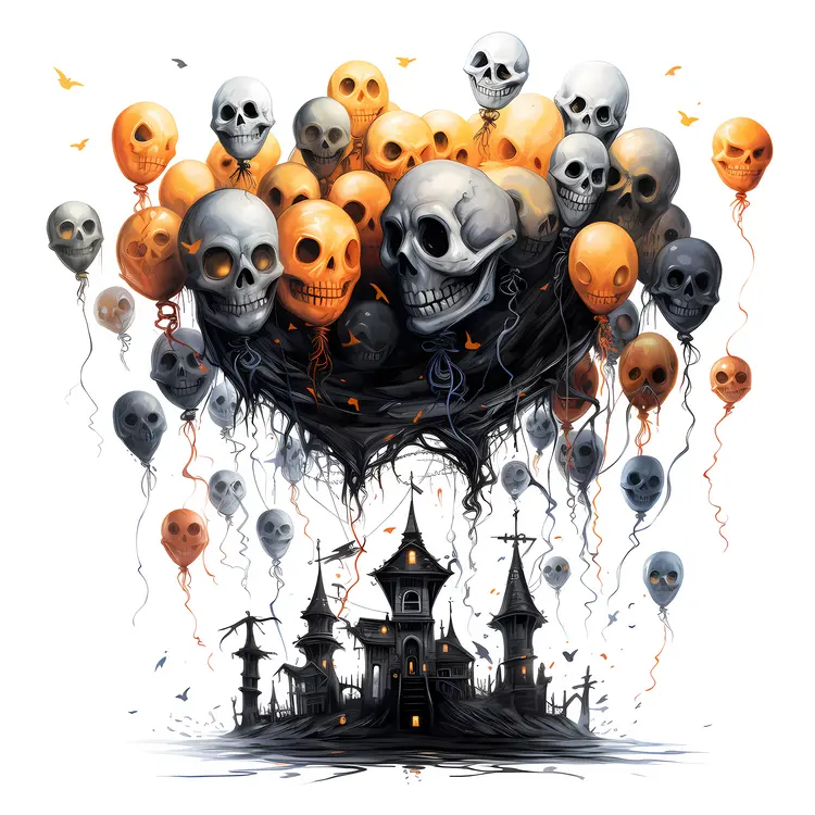 Haunted House with Halloween Balloons