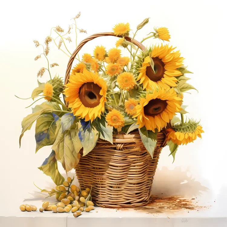 Sunflowers Arranged in a Basket