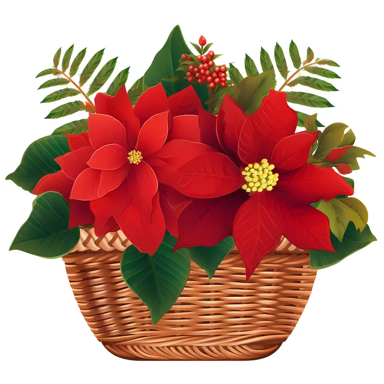 Beautiful Red Poinsettia in Basket for Christmas Decor