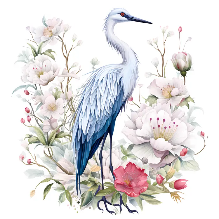 Elegant Crane with Floral Background