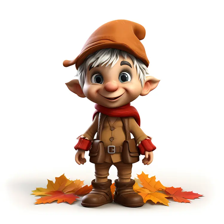 Elf with a Red Scarf in Autumn