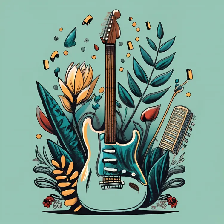 Electric Guitar with Floral Background