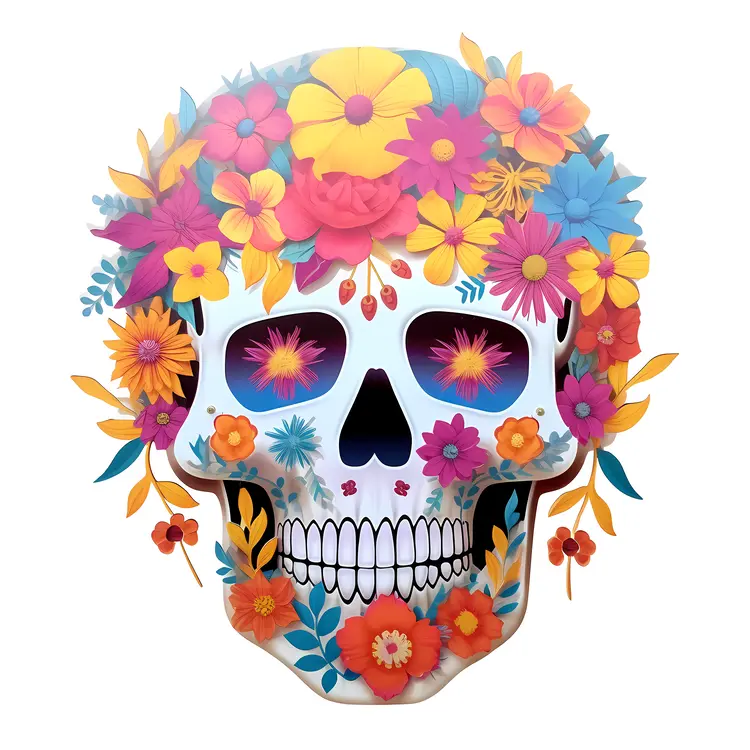 Colorful Floral Skull for Day of the Dead Celebration