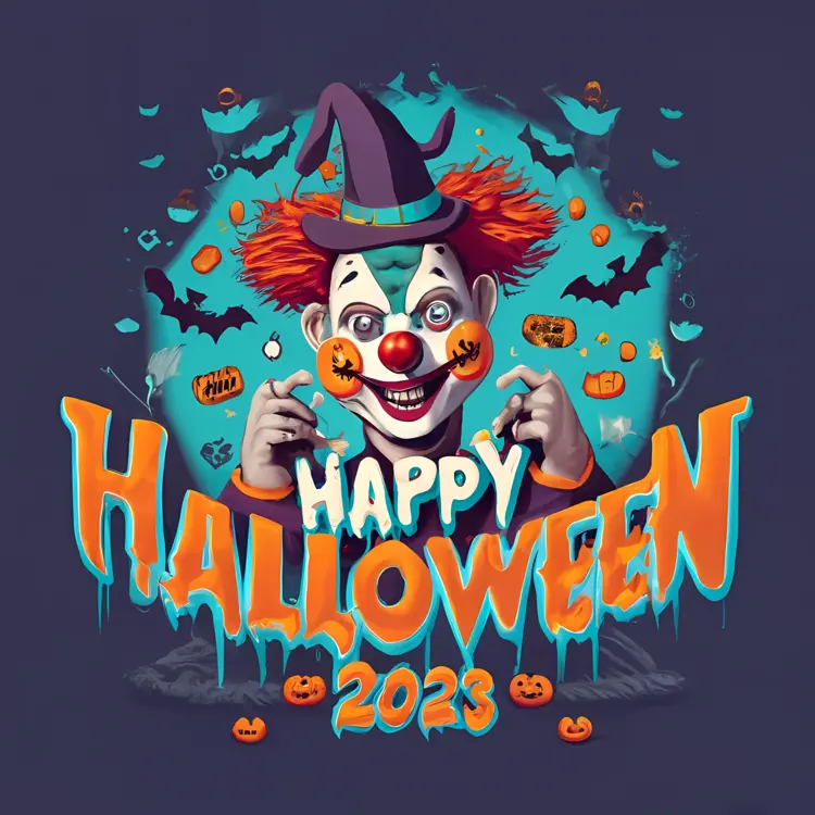 Happy Halloween 2023 with Scary Clown and Bats