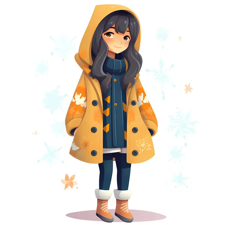 Cute Girl in Yellow Winter Coat Illustration