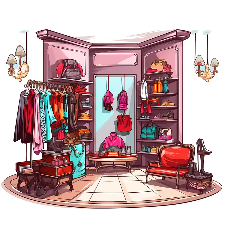Elegant Wardrobe with Clothing and Bags