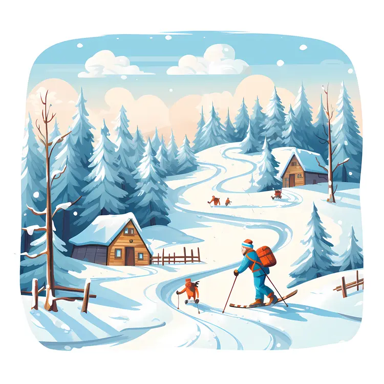 Skiing in a Snowy Forest