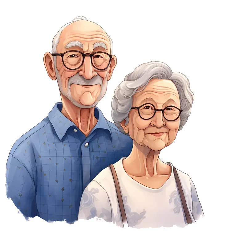 Happy Elderly Couple Illustration
