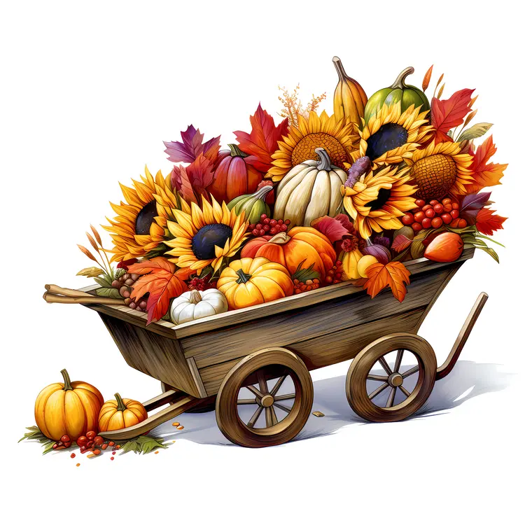 Harvest Wheelbarrow with Pumpkins and Sunflowers