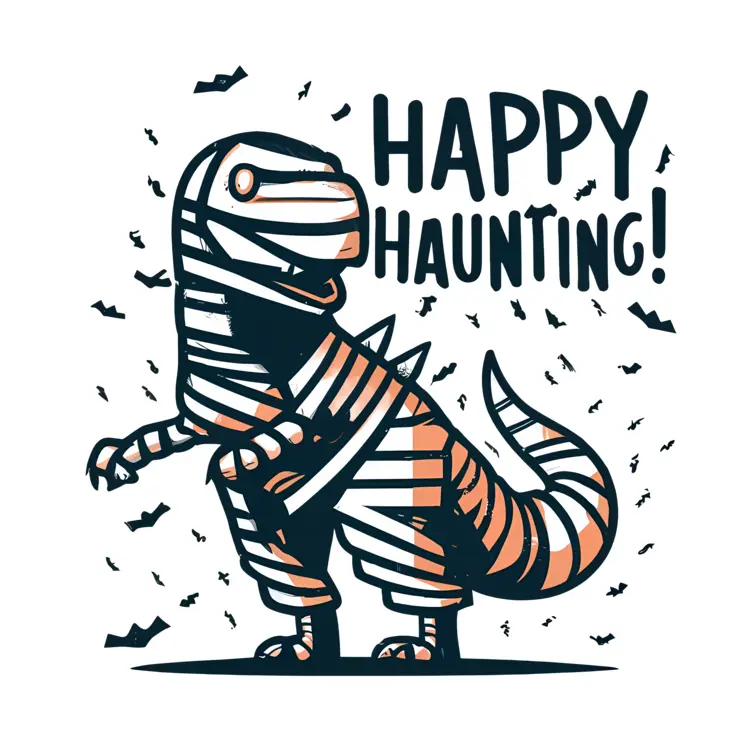 Dinosaur Mummy with Happy Haunting Message