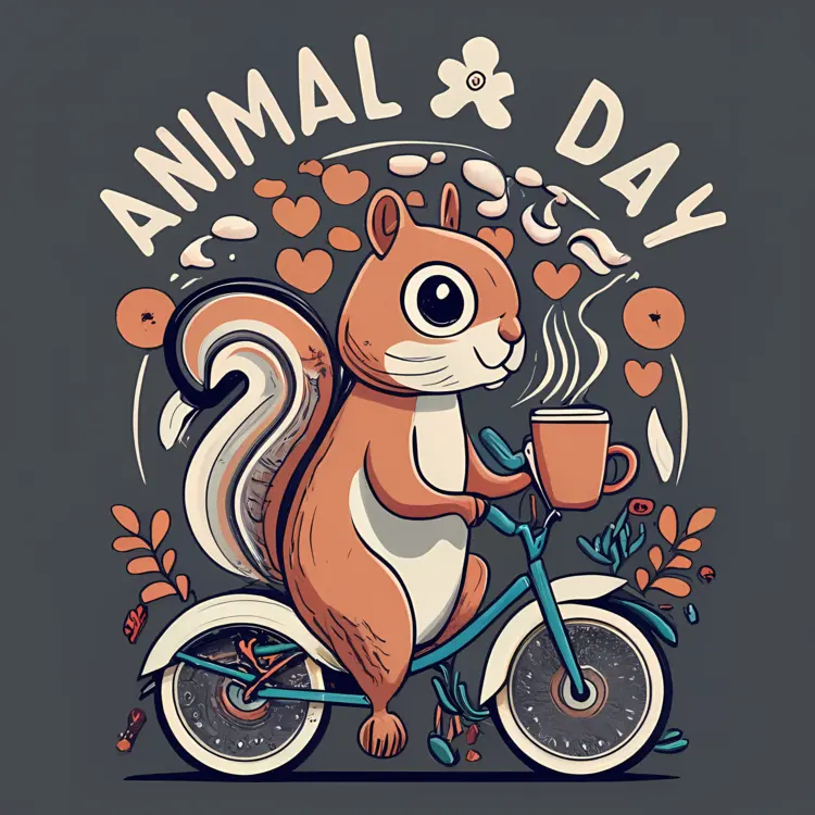 Cute Squirrel on Bicycle with Coffee for Animal Day
