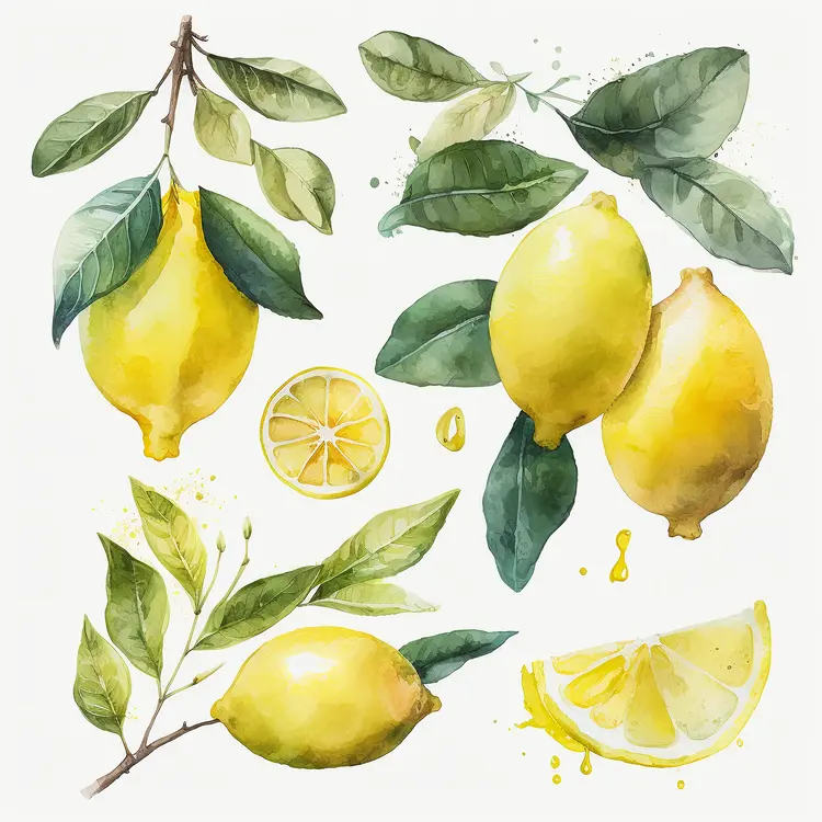 Watercolor Lemons and Leaves Illustration