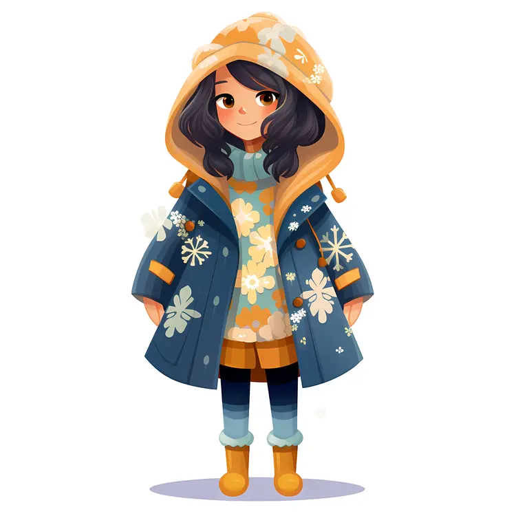 Cute Girl in Winter Coat Illustration