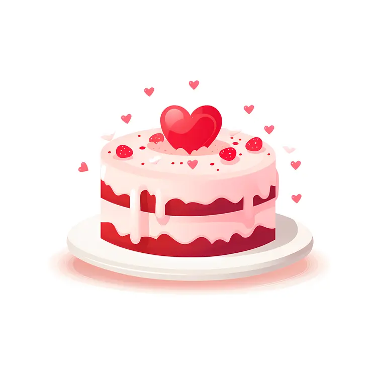 Heart-themed Cake with Pink Icing and Red Hearts
